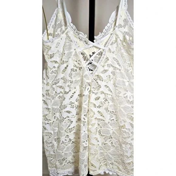 In Bloom By Jonquil Women's M Ivory Lace Sheer Chemise Criss Cross Back Bridal - Picture 15 of 15